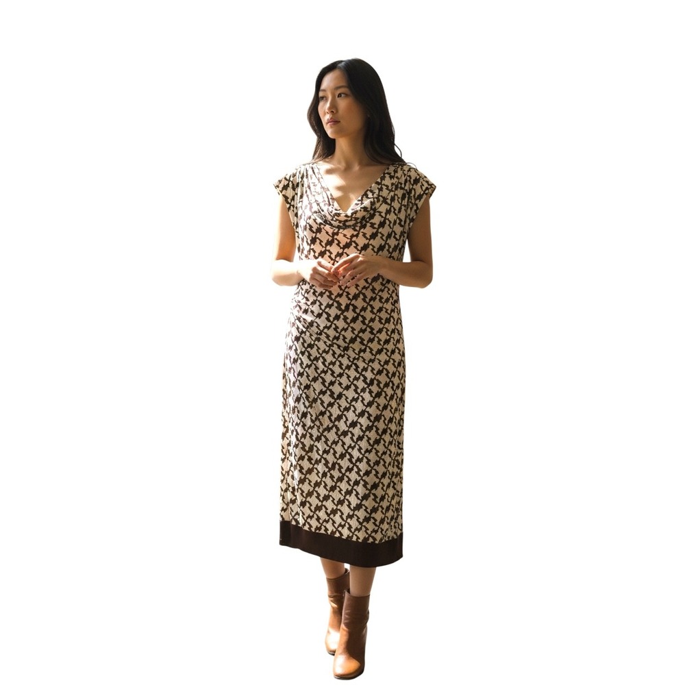 Diane Von Furstenberg Cream and Black Geometric Midi Dress
